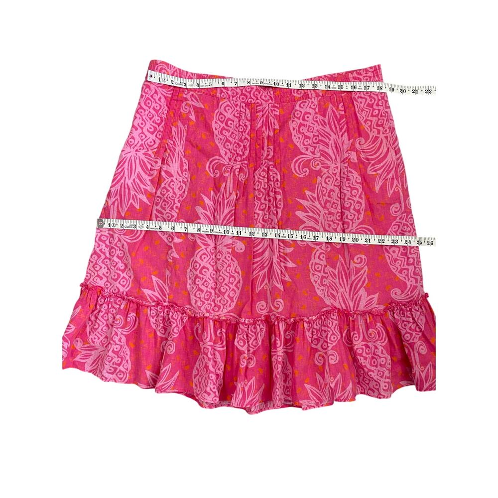 Lilly Pulitzer Largo Daiquiri Skirt L Pink Pineapple Print Linen Ruffle Pockets - Picture 8 of 11